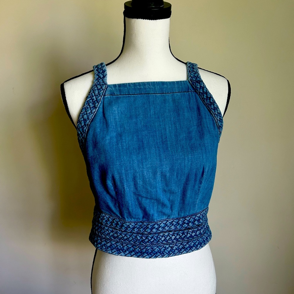 Anthropologie Halter Denim Crop Top
